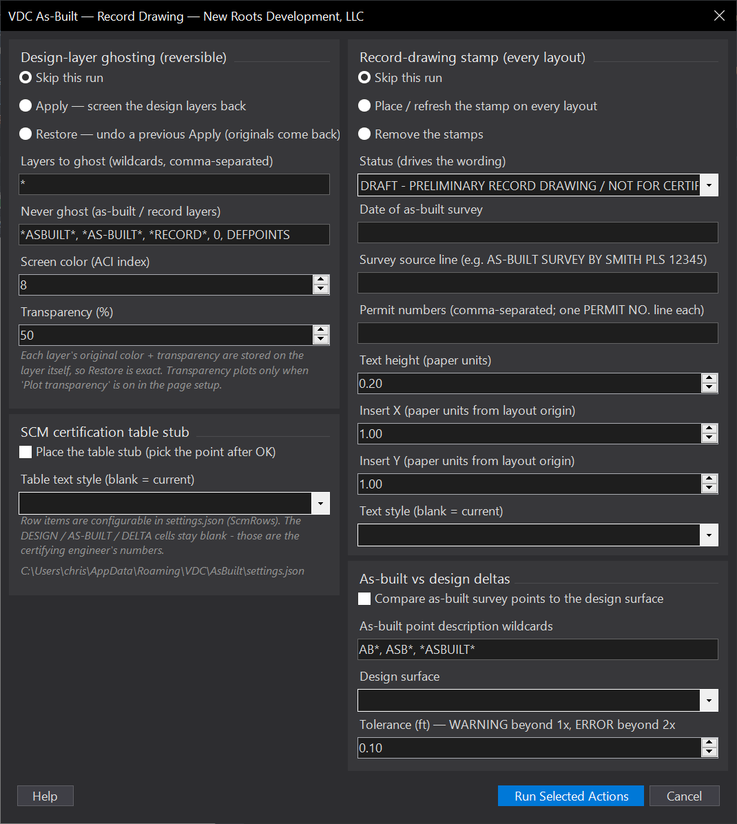 As-Built / Record Drawing dialog