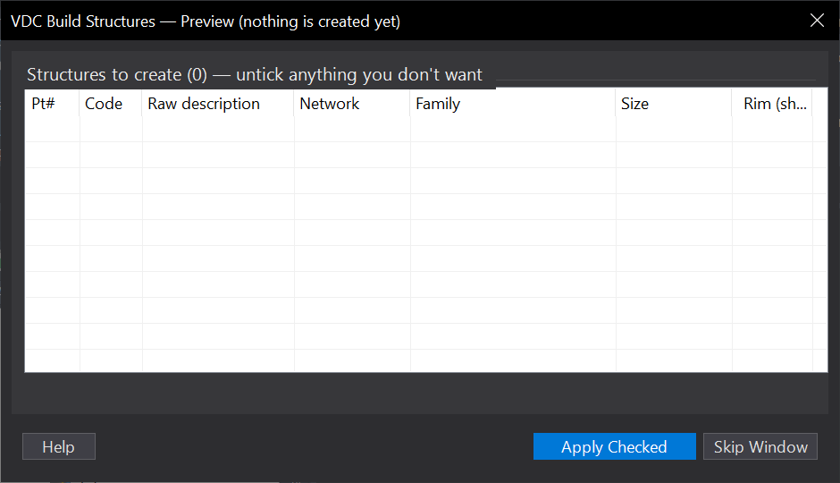 Structures from Survey Points dialog
