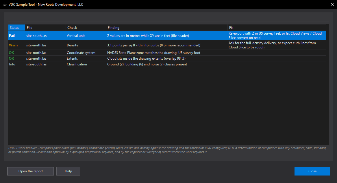 Cloud Check (LAS / LAZ doctor) dialog