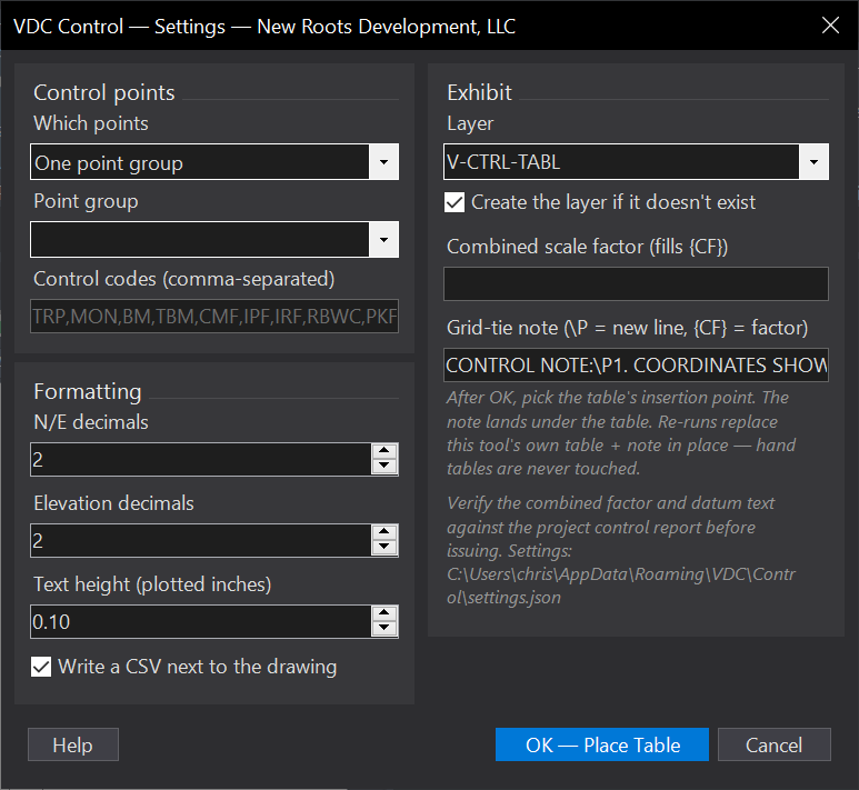Control Exhibit dialog