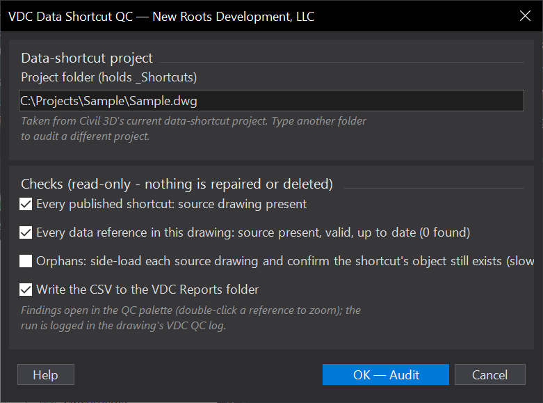 Data Shortcut QC (read-only) dialog