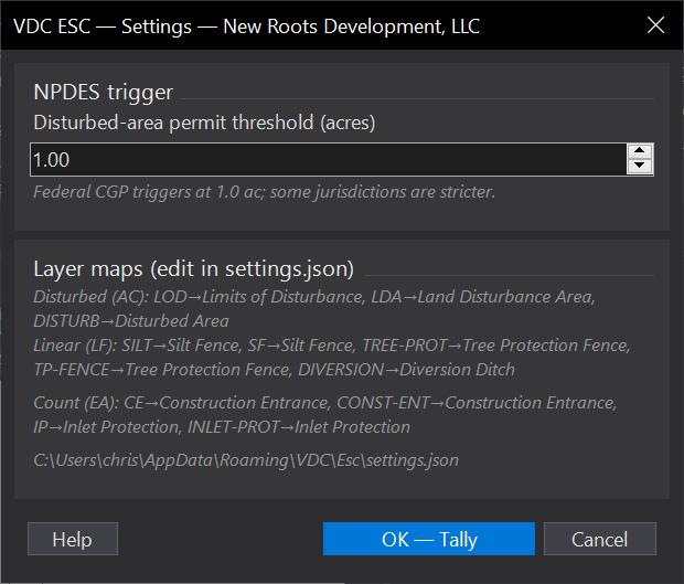 Erosion-Control Quantities dialog