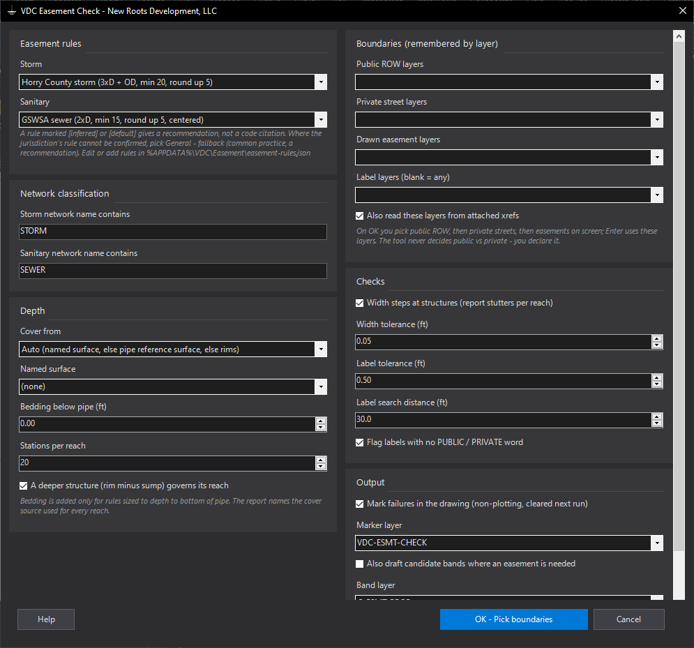 Easement Check dialog