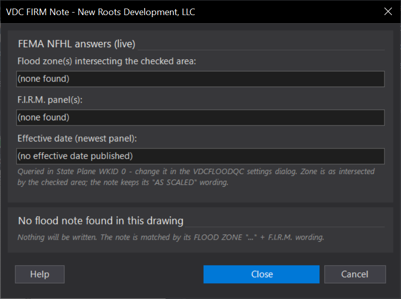 FIRM Flood Note dialog
