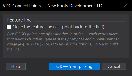 Connect Points into a Feature Line dialog