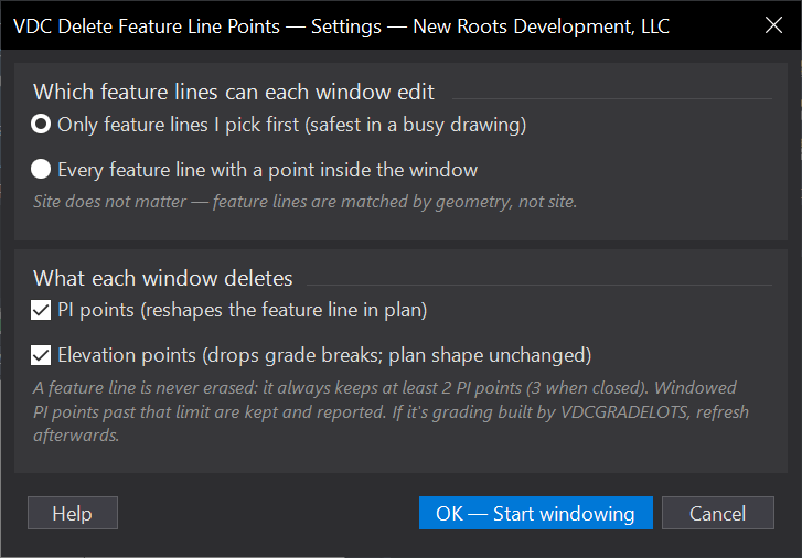 Delete Feature Line Points (windowed) dialog