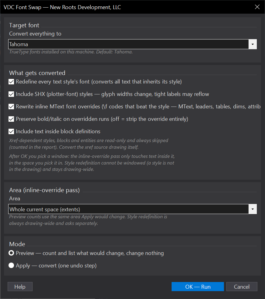 Font Swap dialog