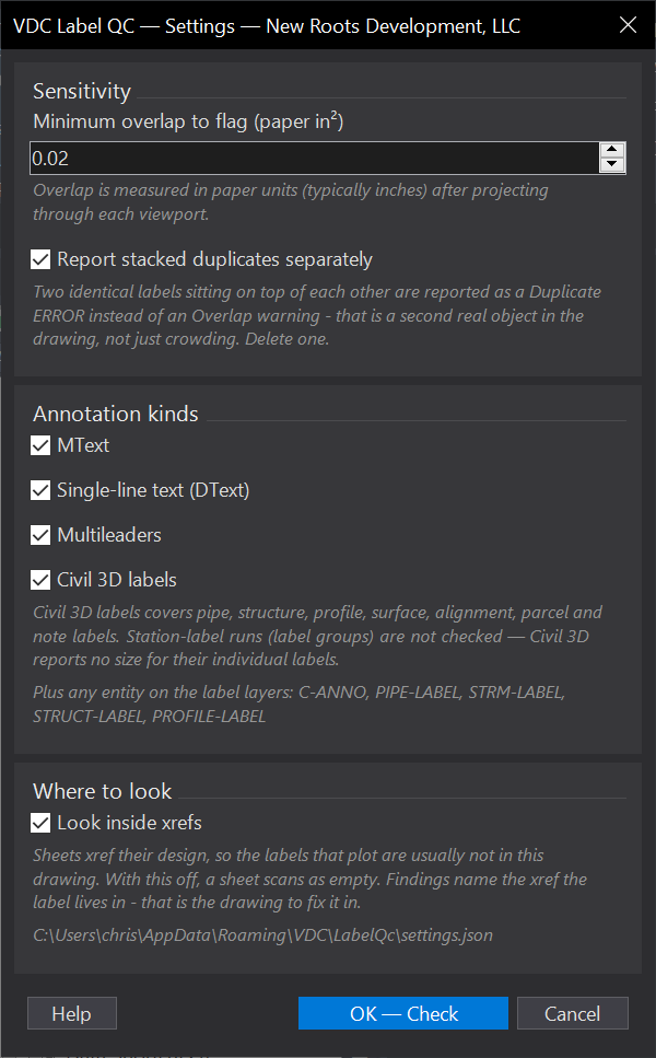 Label Collision QC dialog