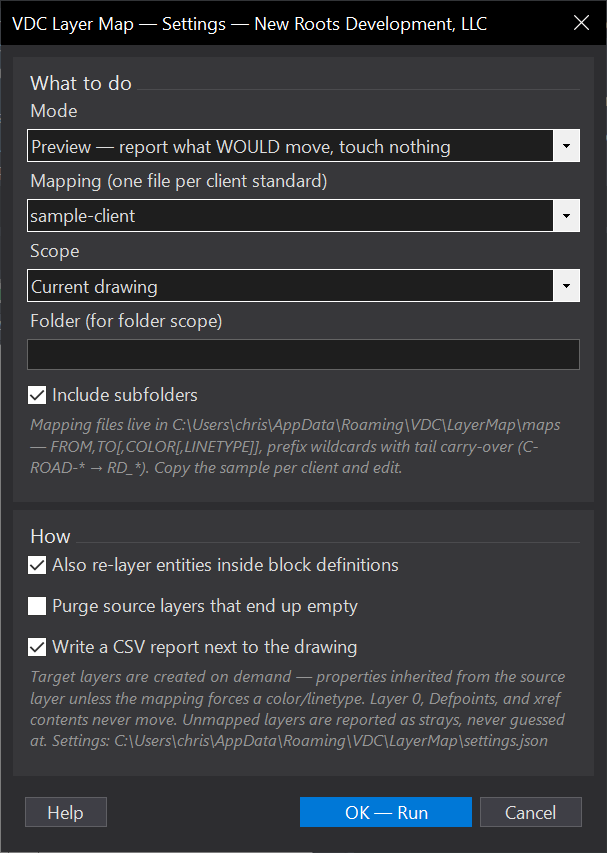Translate Layers to a Client Standard dialog