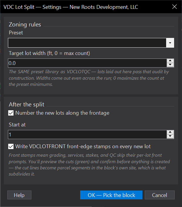 Auto-Subdivide a Block dialog