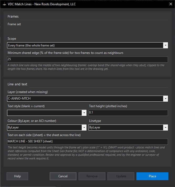 Match Lines dialog