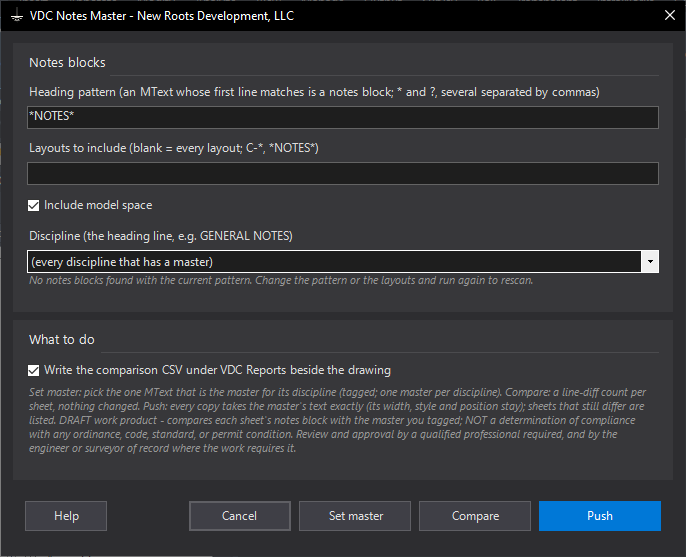 Notes Master dialog
