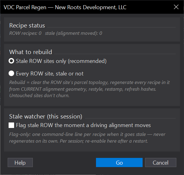 Regenerate Stale ROW dialog