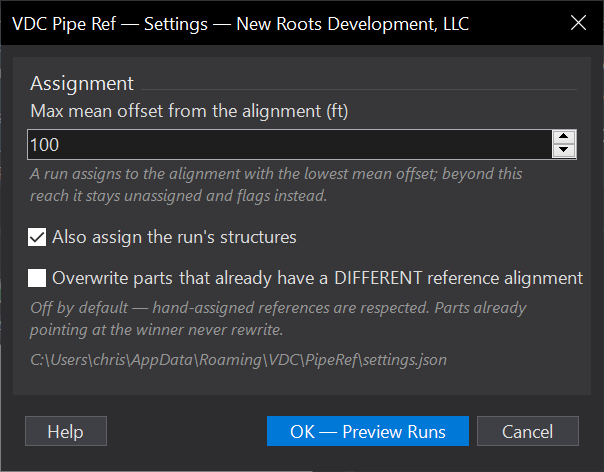 Pipe Ref dialog