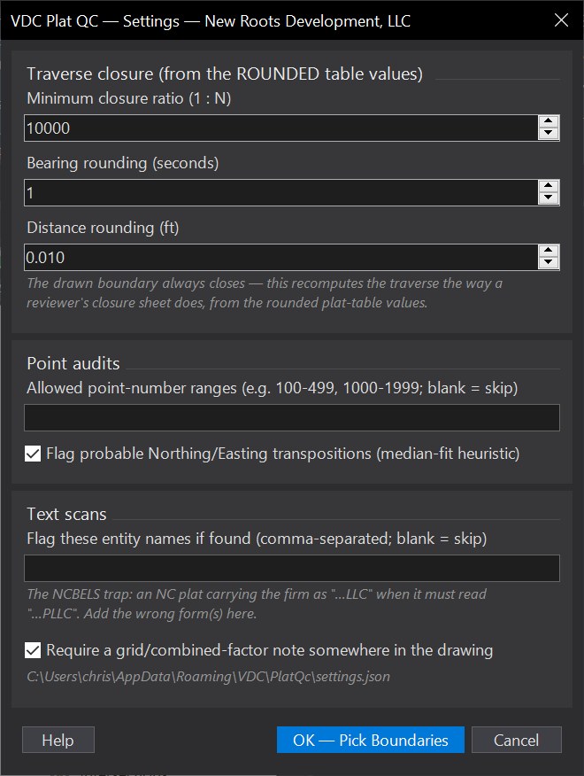 Plat QC dialog