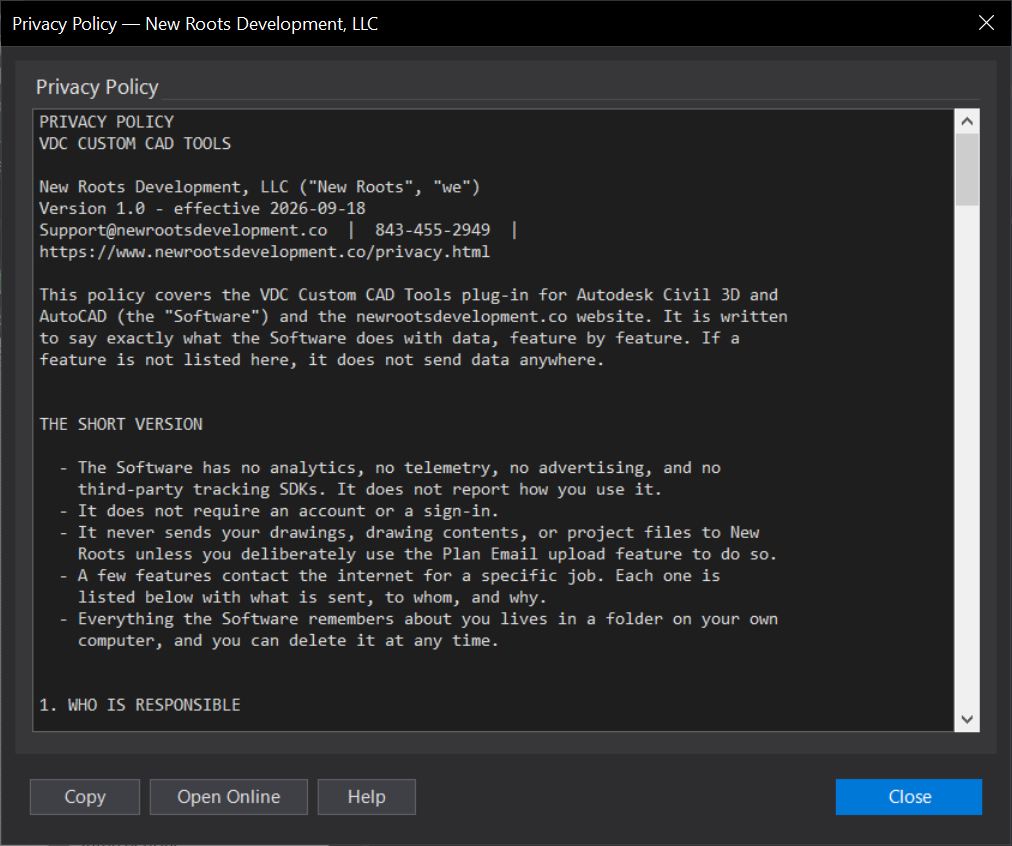VDCPRIVACY dialog