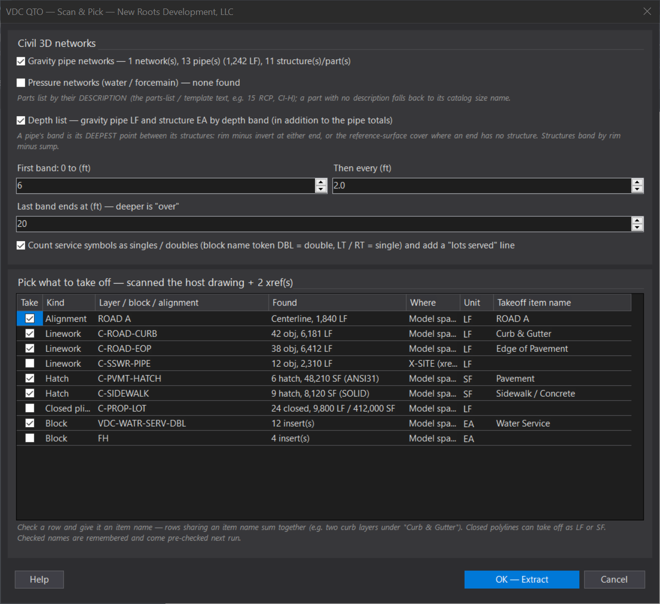 Quantity Takeoff dialog