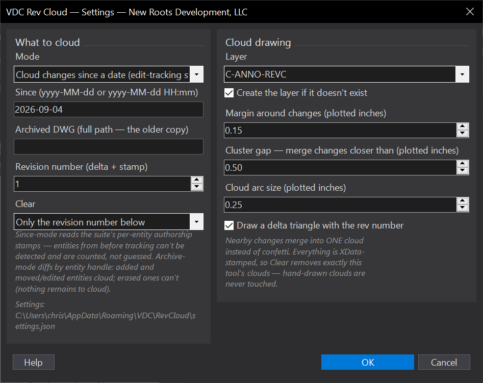 Auto Revision Clouds dialog