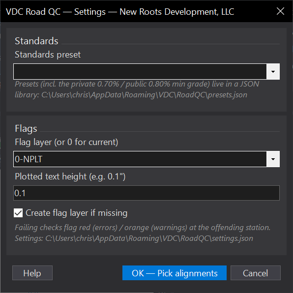 Road QC dialog