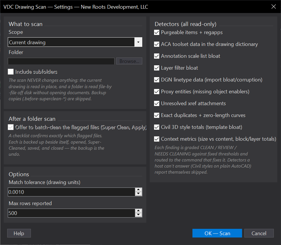 Drawing Scan (issue scanner) dialog