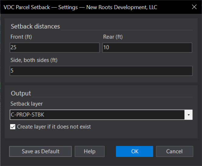 Parcel Setbacks dialog