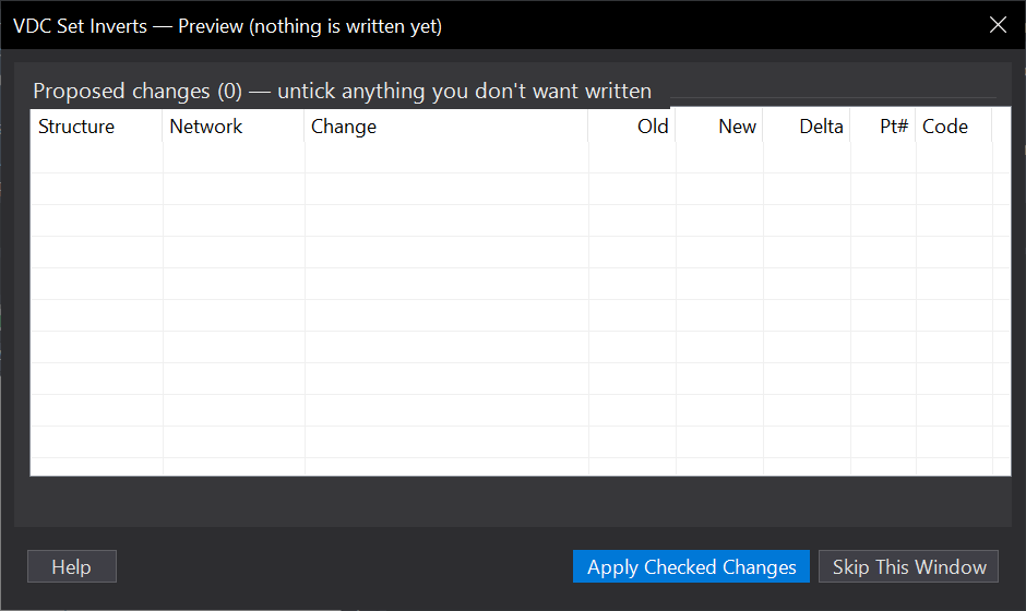 Set Inverts from Survey Points dialog