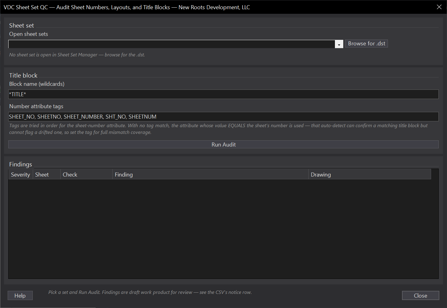 Audit Sheet Numbers vs Layouts vs Title Blocks dialog