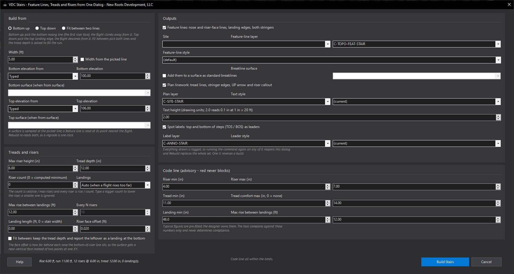 Stairs - a flight of steps as feature lines from one dialog dialog