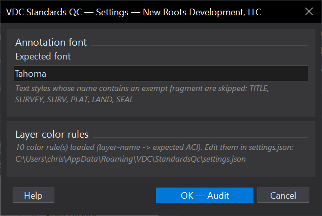 Standards QC dialog