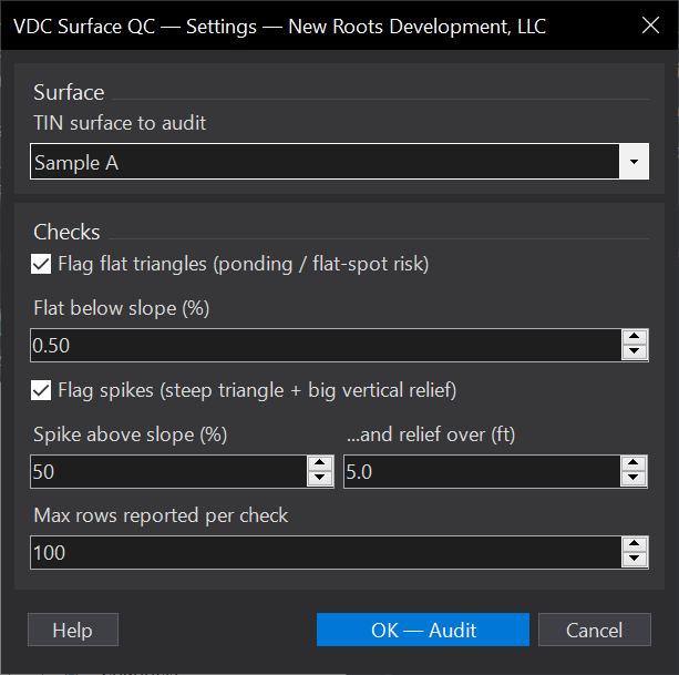 Surface QC dialog