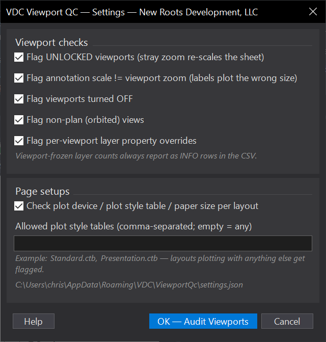 Viewport QC dialog