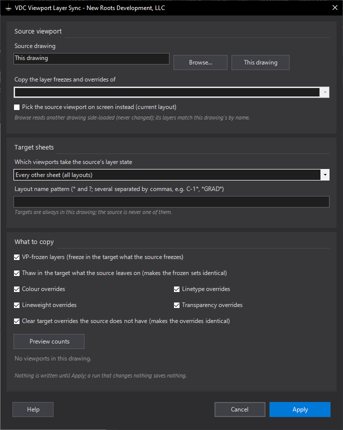 Viewport Layer Sync dialog