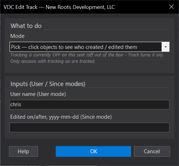 Who Did It (Edit Track) dialog