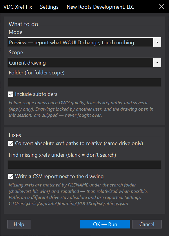 Repair Xref Paths dialog